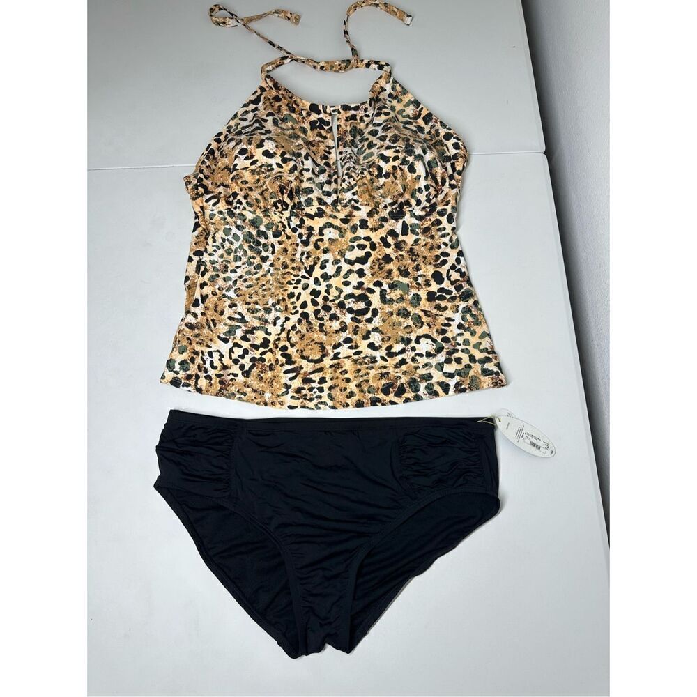 Mynah Animal Print Tankini Swimsuit Set Bikini Top & NWT Bottom Size 18W *Notes